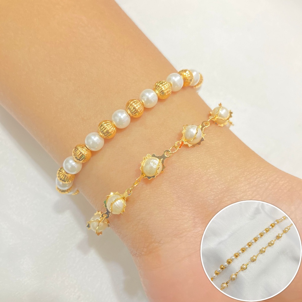 Gelang Mutiara Lapis Emas Model Rantai / Jurai L21B