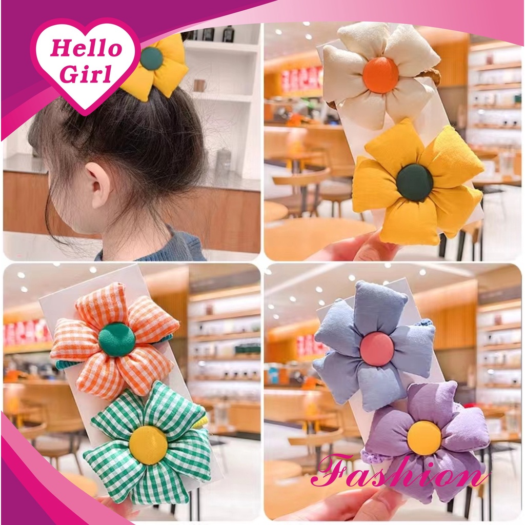 (Hello Girl)F110 Ikat Rambut Anak Motif Bunga Besar Model Korea Import