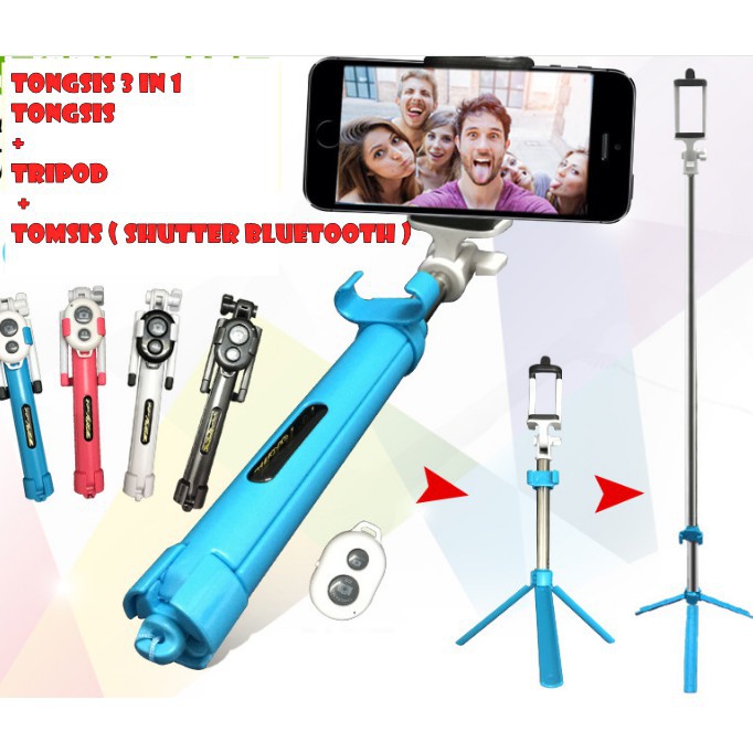 Tongsis Tripod + Remote Bluetooth / Tongsis 3in1 Blutut / Tongsis Bluetooth / Tongsis Multifungsi