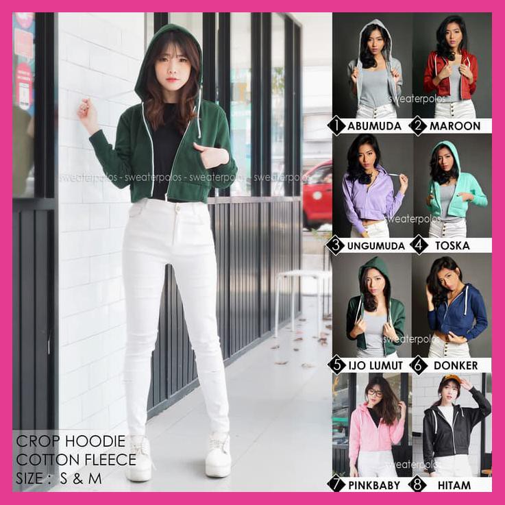 JAKET CROP HOODIE HIJAU TOSCA WANITA