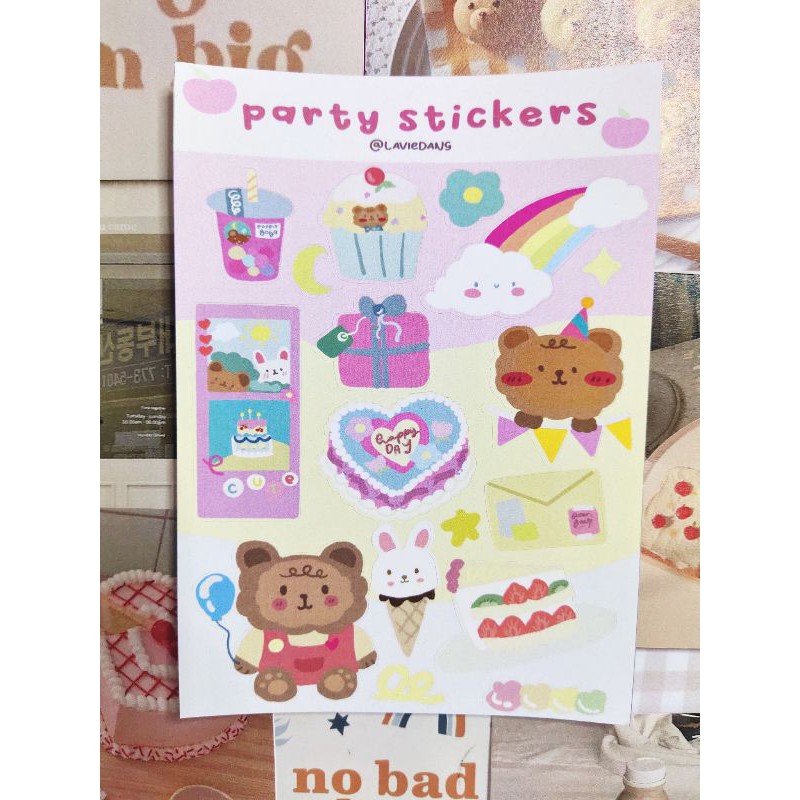 

Party stickers kisscut illustration korea