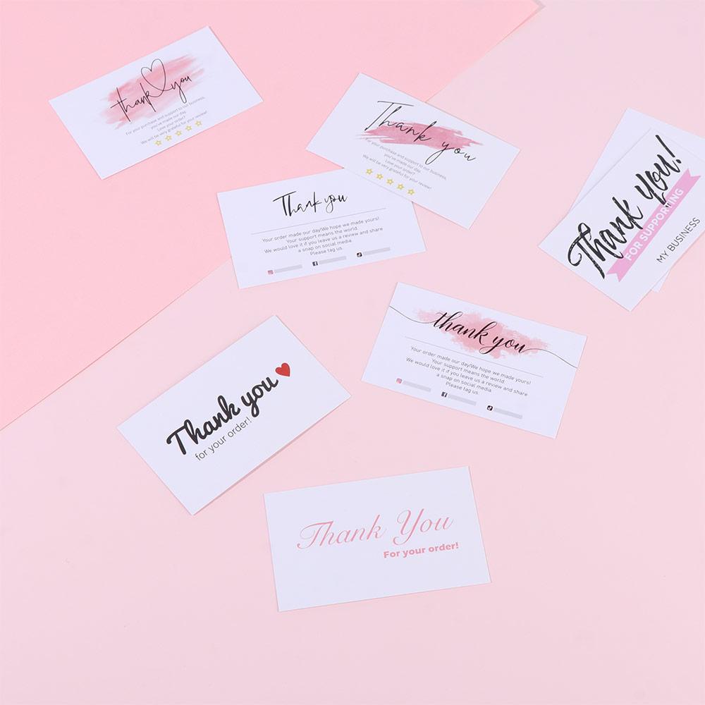 Solighter 30PCS &quot;Terima Kasih Untuk Pesanan Anda&quot; Kartu Packet Online Ecer Paket Pink Watercolor