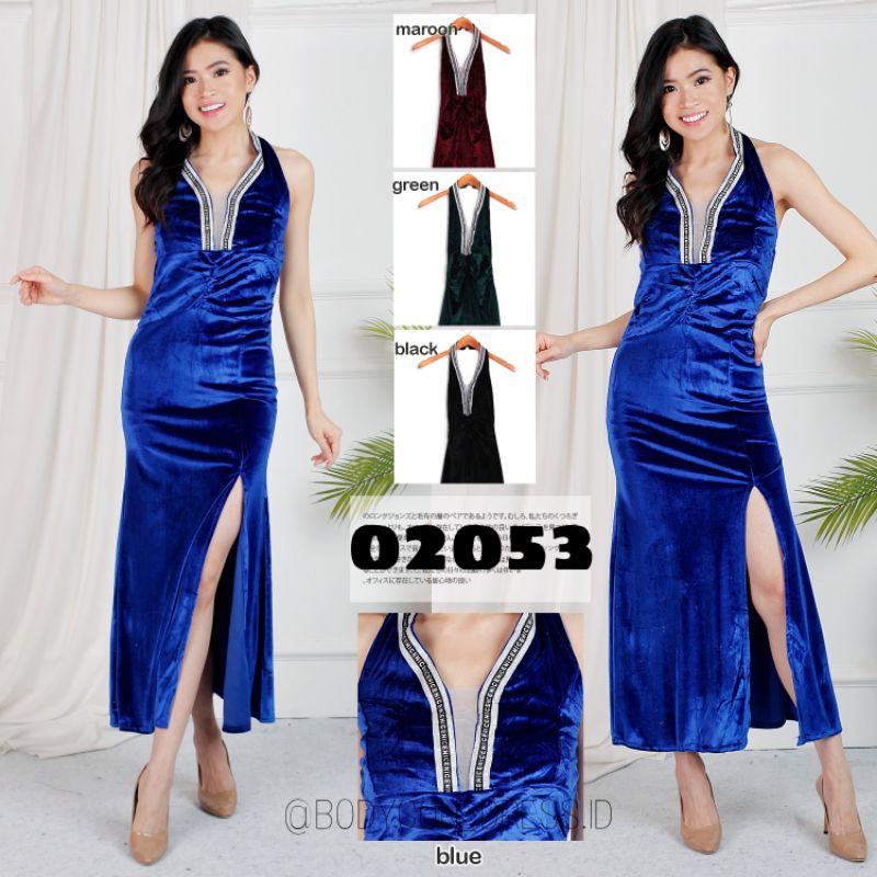 02053 LONG DRESS BLUDRU/LONGDRESS SEXY/BODYCON DRESS/LONGDRESS WANITA
