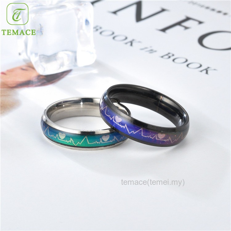 ✨TEMACE✨ Cincin Couple Tauhid Pecinta Titanium Baja Warna Jantung Suhu Pria Dan Wanita Cincin Lapis