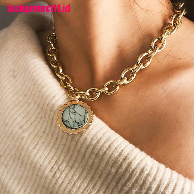 Kalung Choker Rantai Liontin Batu Hijau Gaya Vintage Untuk Wanita