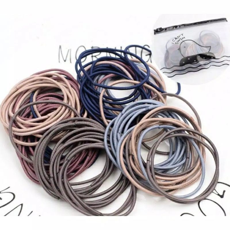 Ikat Rambut Korea I Can Swim isi 100 pcs Warna Warni DAPET POUCH-MIX 5 WARNA DARK