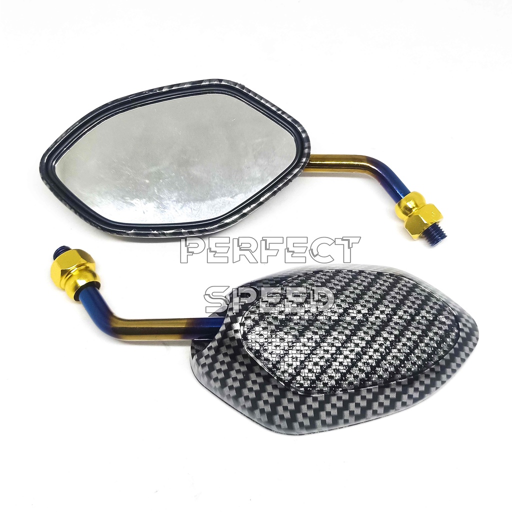 SPION TANGKAI TWOTONE PENDEK MINI DAUN KACA KARBON UNTUK ALL HONDA