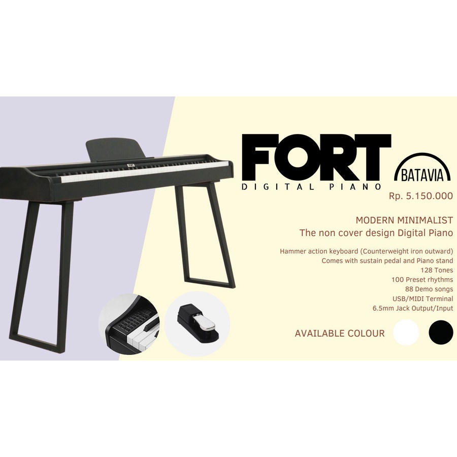 FORT BATAVIA Digital Piano Keyboard Piano Piano Keyboard bukan Yamaha - Hitam