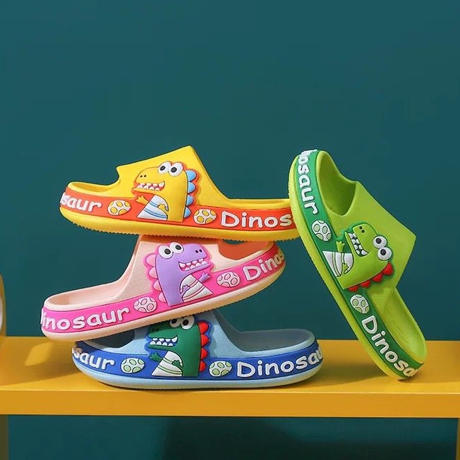 [littlecrab] Sandal Anak Dinosaur Telur Dino Sandal Dino Samping Colorful Kids Sandal High Quality Biru Kuning Hijau Pink Dinosaurus Telur Lucu Unik Sandal Selop Anak Berkualitas Anti Slip Korean Style