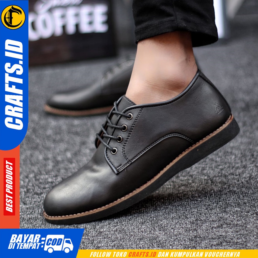 CRAFTS Sage - Sepatu Pantofel Formal Kerja Hitam Pria