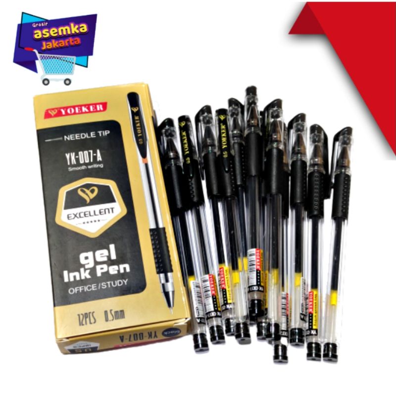 Bolpen Pulpen Tinta Gel YoeKer 12pcs