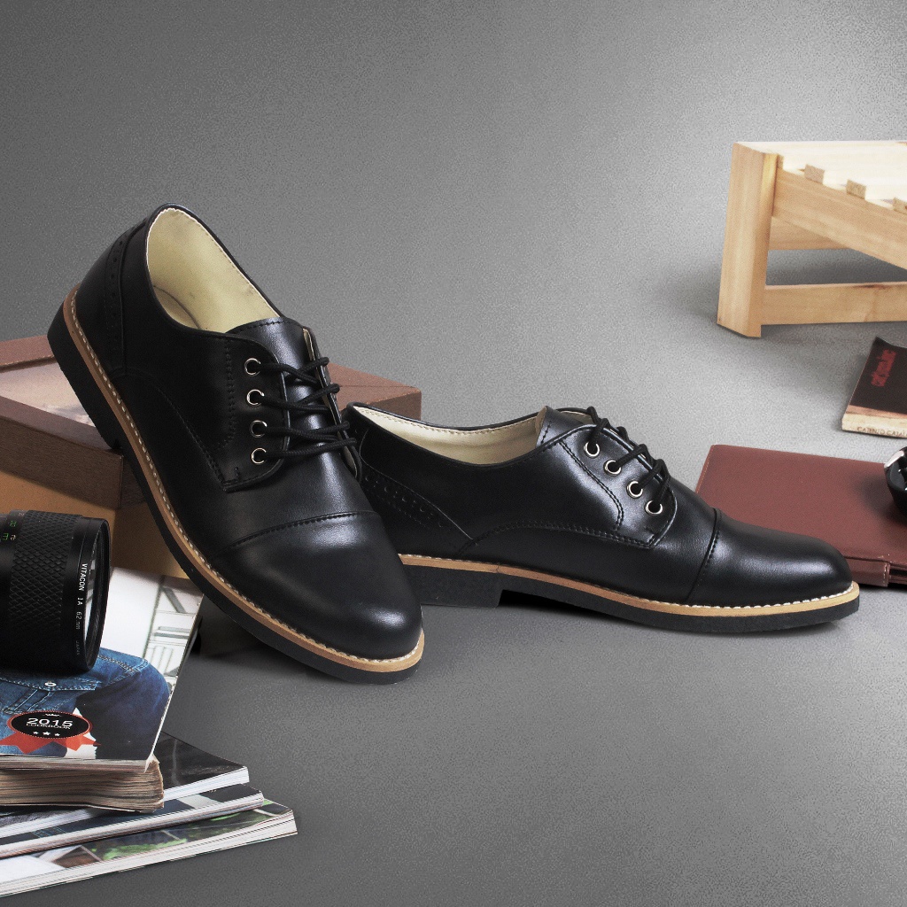 HAWKIN BLACK ORIGINAL x MONDAY Sepatu Formal Hitam Tali Pria Pantofel Kerja Kantor Dinas Resmi Guru Kantoran Pesta Pernikahan Kondangan Nikah Undangan Wedding Kuliah Casual Oxford Derby Semi Kulit Premium Men Footwear Big Size Jumbo Ukuran Besar 44 Keren