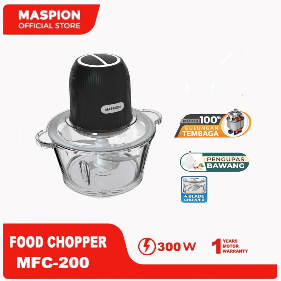 Maspion Food Chopper MFC Gelas Kaca 1,2L - 2Liter 2 Kecepatan Garansi Resmi