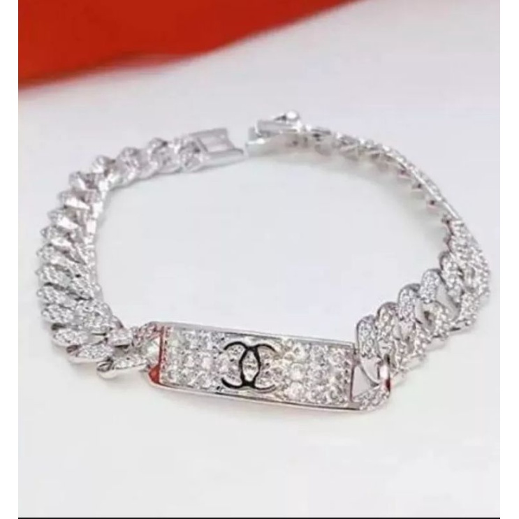 gelang wanita mata CC silver lapisan emas putih 18k titanium anti karat