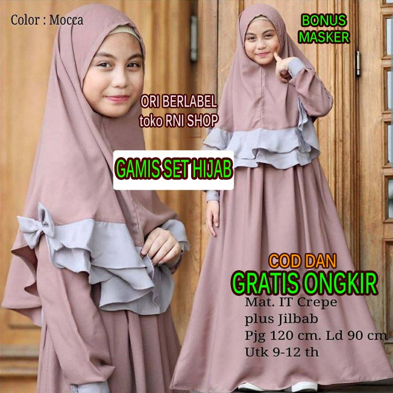 Gamis Anak Perempuan Set Kerudung Instan Kids Untuk Anak Usia 9 10 11 12 Tahun Moscrepe Kelas 2 3 4 