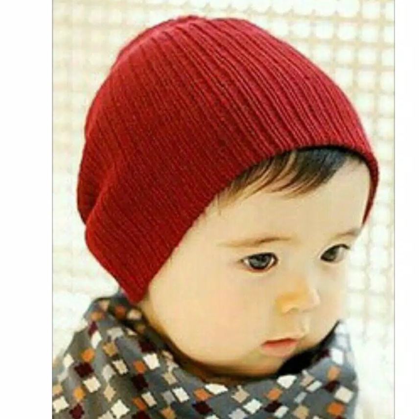 Kupluk Beanie Anak Bayi Polos Model Salur Laki Laki Perempuan New Born Usia 0 - 2