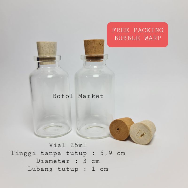 Botol kaca 25ml tutup kayu vial souvenir 25 ml