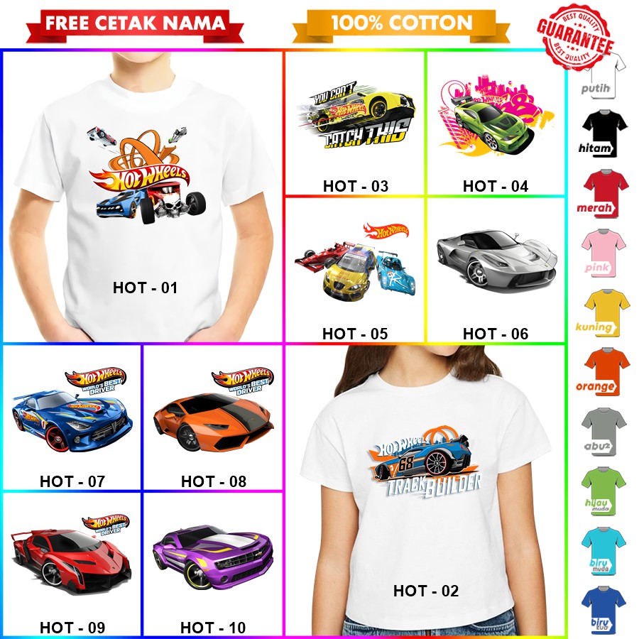 [FREE NAMA!!] Baju Kaos ANAK DAN DEWASA HOTWHEELS HOT WHEELS BANYAK MOTIF