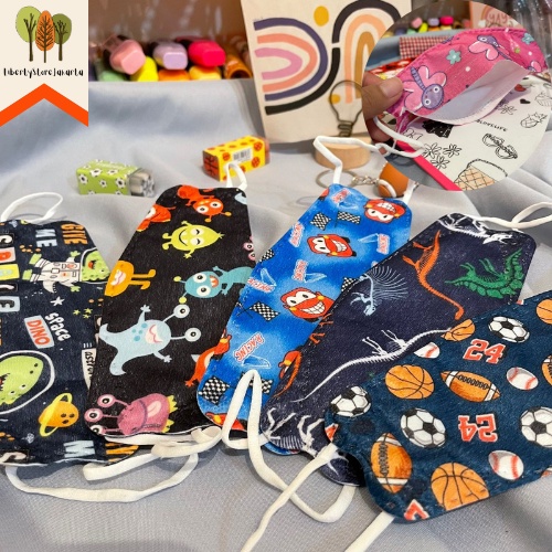 Masker Anak Model KF94 Masker Anak Motif Dino Unicorn Kucing Mobil Masker KF94 Kids Motif Kartun Luc