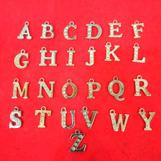 Liontin Bandul Kalung wanita Huruf silver A-Z Rhodium cantik