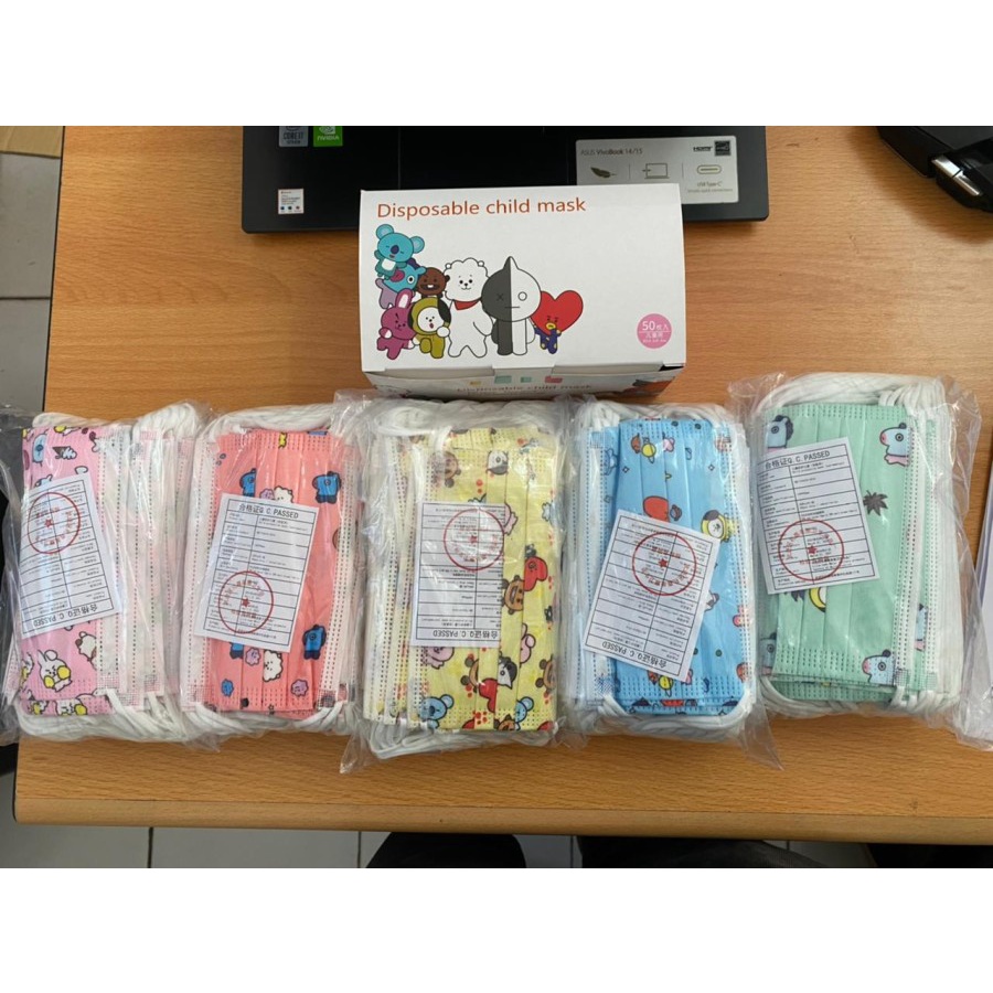 MASKER ANAK 3PLY EARLOOP ISI 50PCS DISPOSABLE FACEMASK - MOTIF