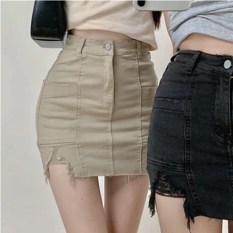 Elastis Kecil Versi Korea dari Lubang Retro Tas Hip Rok Gadis Panas Pinggang Tinggi Tipis Mahasiswa