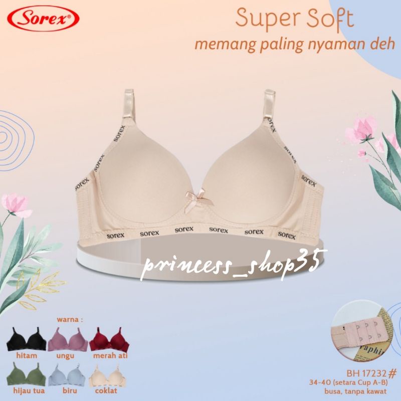 Sorex Bra Bh Sorex 17232 Tanpa Kawat Busa Tipis Cup Sedang Size 34-40 Kait 2 /Bra Sorex 17232 /Bh Sorex 17232