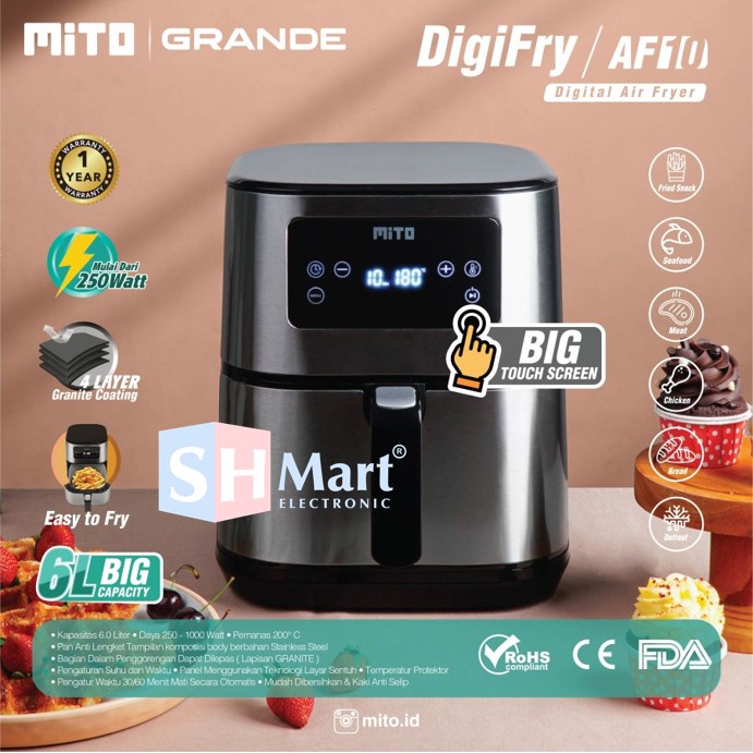 MITO Grande Air Fryer AF10 Original Digifry AF 10 Besar Kapasitas 6 Liter