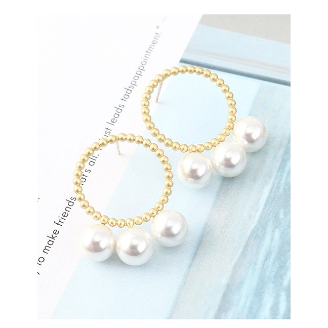 LRC Anting Tusuk Fashion Gold Plated Gold Small Circle Pierced Pearl S925 Silver Needle Earrings Y62