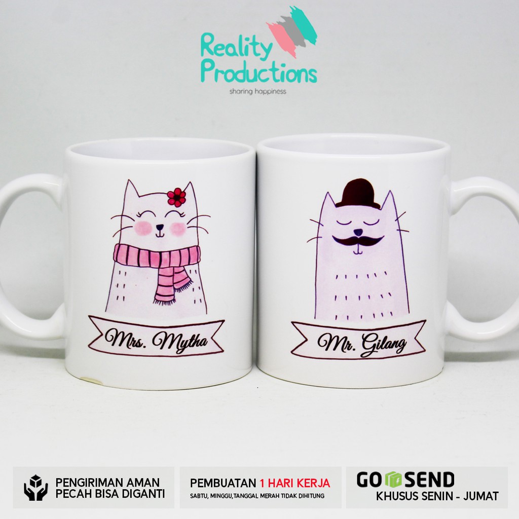 Mug Couple Mr Mrs Cat Custom Nama