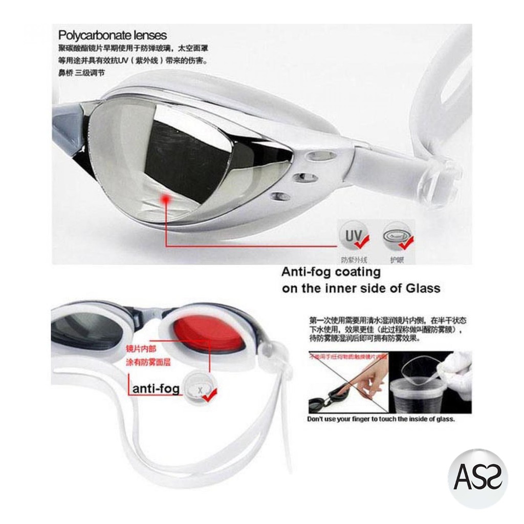 ASS Shop - Ruihe Kacamata Renang Coating Mirrored Anti Fog UV Protection - RH6100