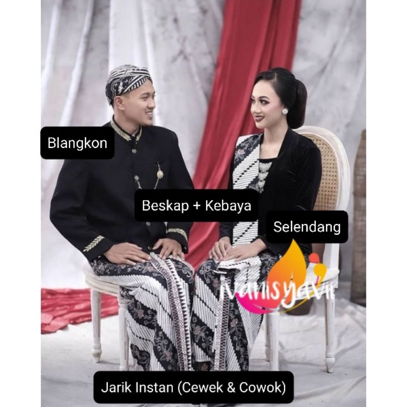 Set Prewed / Baju Couple Adat Jawa, Motif Lereng Kembang (Free Selendang)