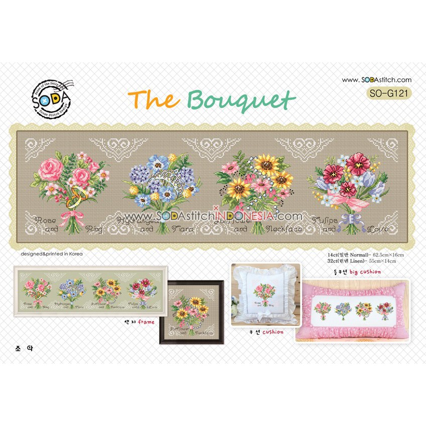 Paket DIY Craft Sulam Kristik Strimin Cross Stitch Sodastitch SO-G121 - The Bouquet Bunga Flower