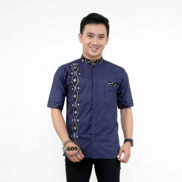 BAJU KOKO LENGAN PENDEK BORDIR ib09 BIRU NAVI