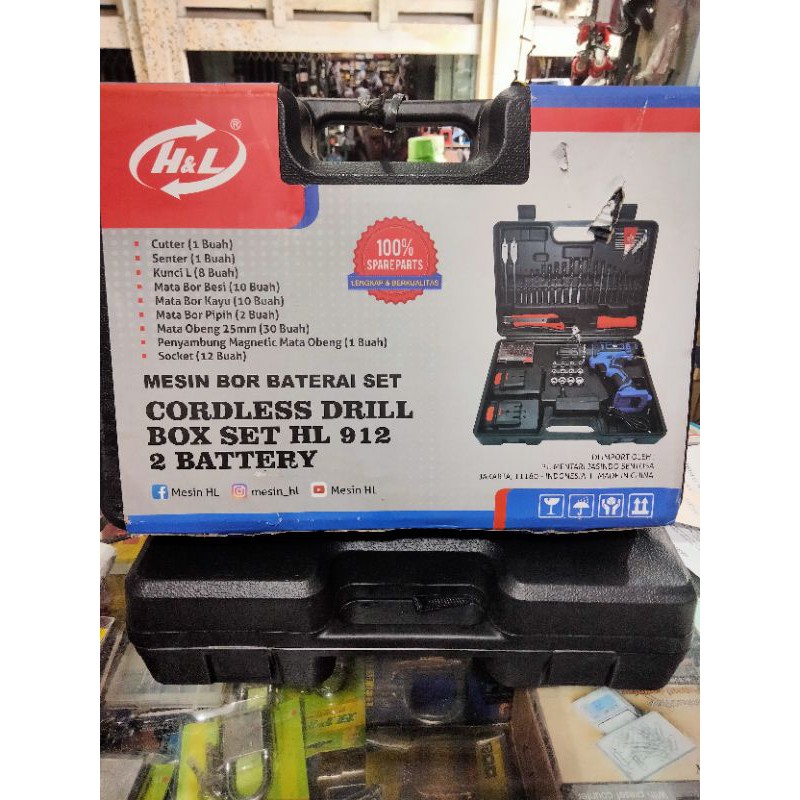 mesin bor cas set H&amp;L 912 2batterai /bor baterai setH&amp;L 18v/bor cordless set H&amp;L (bisa buat beton )