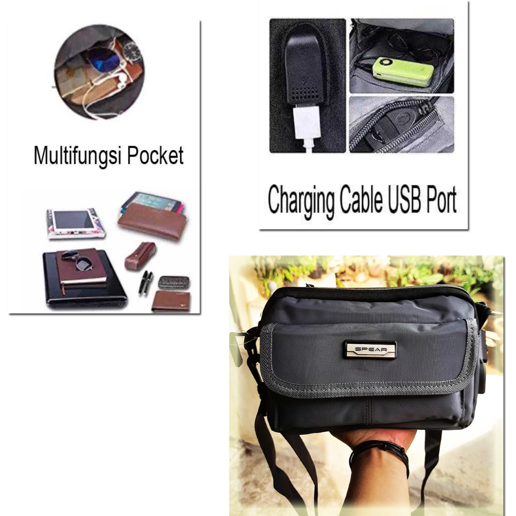 Tas Pinggang Waistbag dan Selempang Brand Spear USB Port Tas portable masa Kini