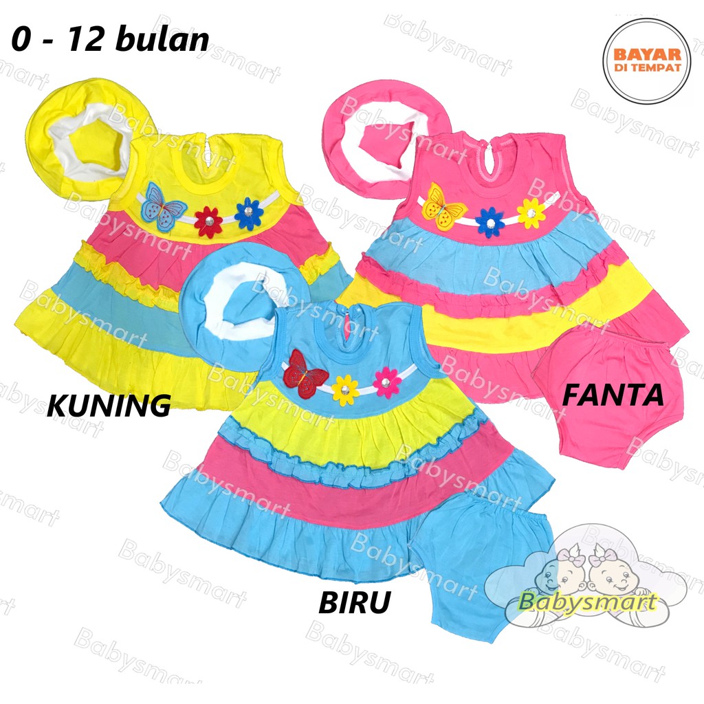 Babysmart - Setelan Baju bayi Perempuan + TOPI motif KUPU FAMILY usia 0 - 12 bulan / Pakaian anak Ce