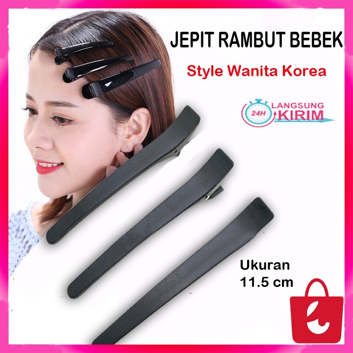 [1 PCS] JEPIT BEBEK JEPITAN RAMBUT DOFF HITAM TEBAL POLOS / JEPIT SALON PLASTIK IMPOR