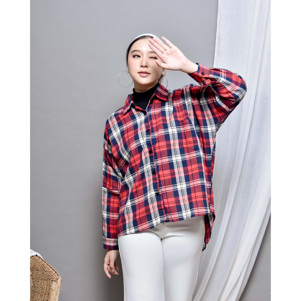 KEMEJA BOYFRIEND KOREA OVERSIZE OMBRE FLANEL PREMIUM SHIRT B341-Motif 16