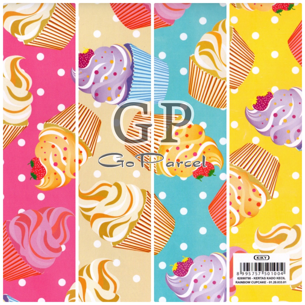 ( 5 Lembar ) KERTAS KADO RAINBOW CUPCAKE MACAROON DONUTS ICE CREAM FRUIT DESSERT CAKE KIKY - GIFT WRAP PAPER SHINY MENGKILAP GLOSSY