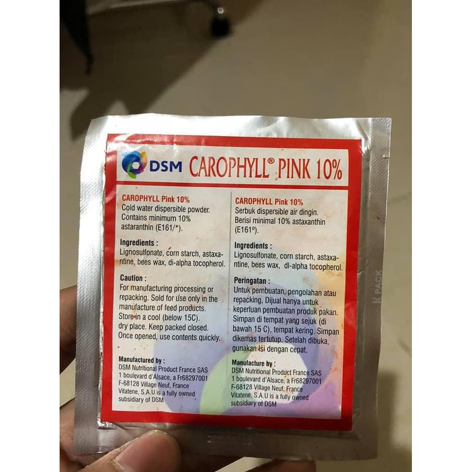 

Carophyll Pink 10% DSM / 5 Gram / FRANCE / Pewarna Makanan Ikan