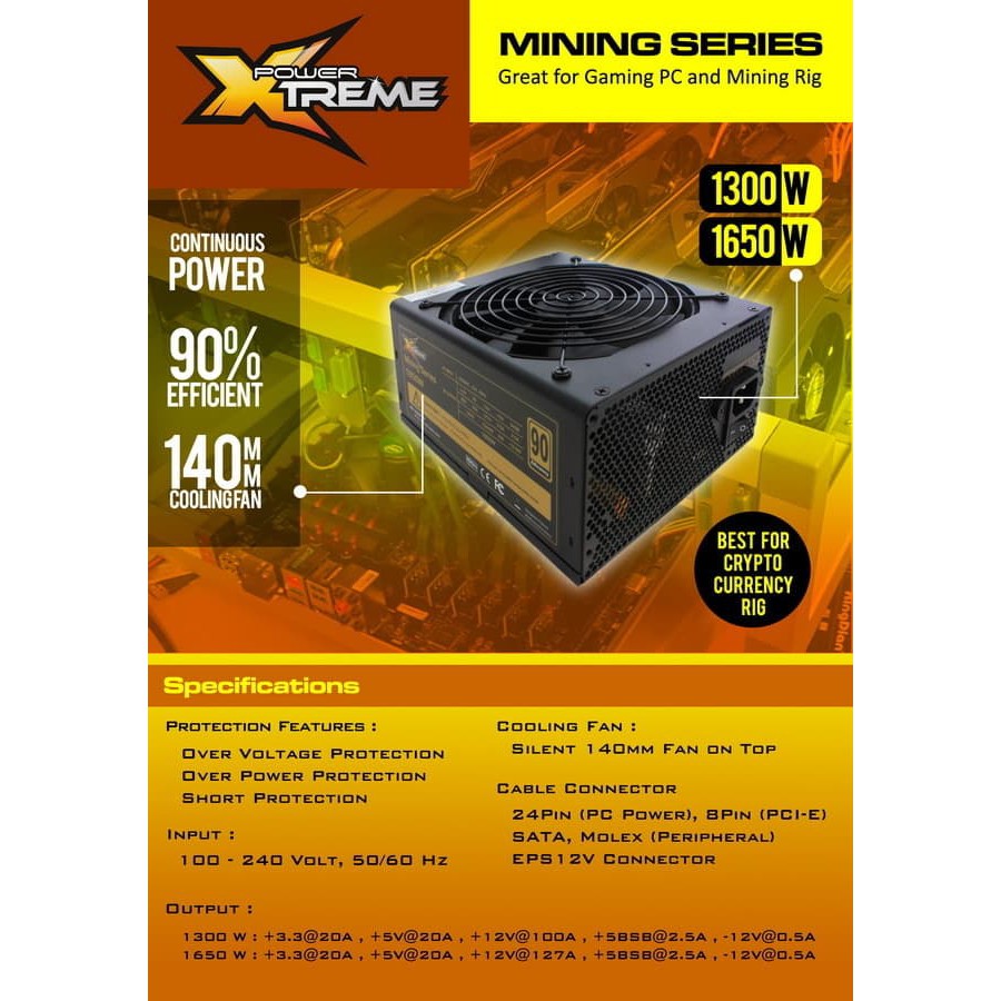 POWER SUPPLY 1300W XTREME MINING (KT1310PP) PSU 1300 watt