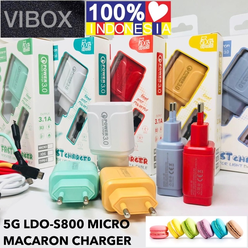 Ready New Charger Macaron Vibox LDO-S800 Micro Travel Charger Macaron