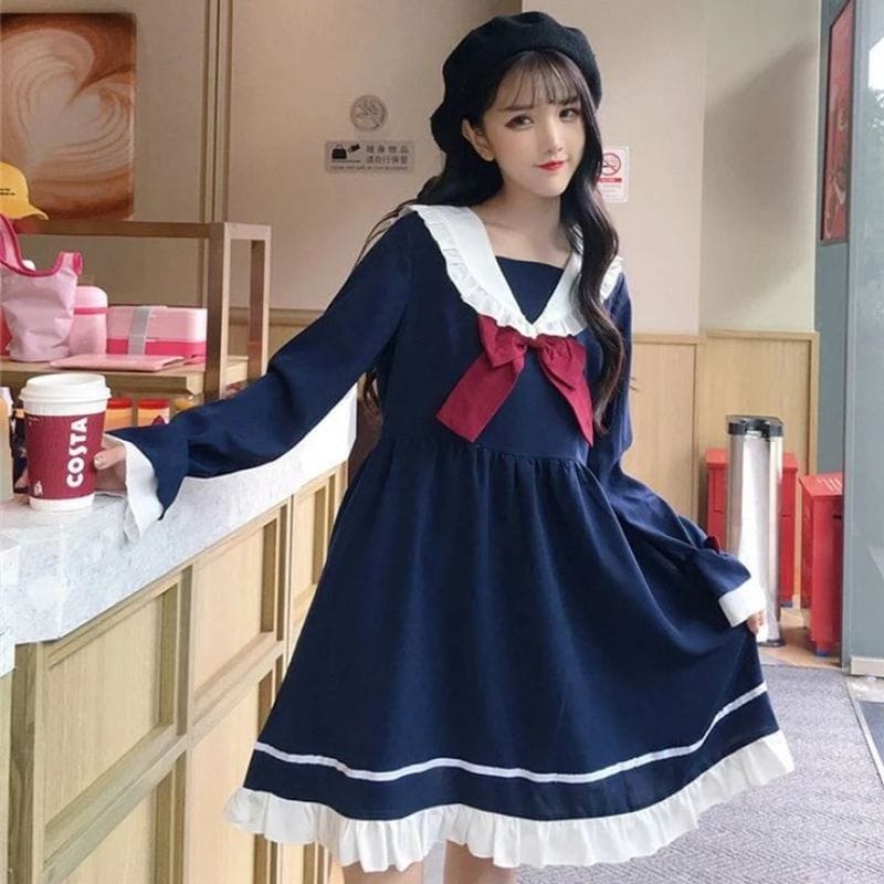 TBI Costume Cosplay Japanese Big Bow Baby Doll Dress Anime Seragam Jepang