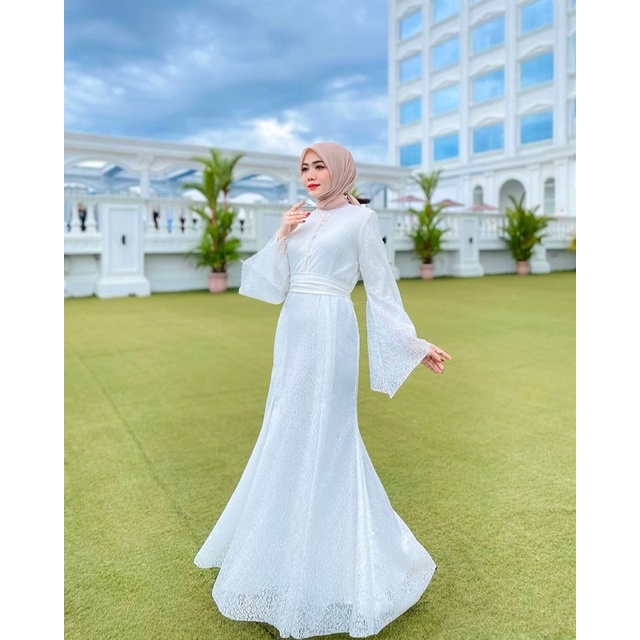 ELLADINE DRESS BYGIAGIO dress akad simple gaun wedding pernikahan baju muslim putih pakaian lamaran elegan pakaian wanita pesta elegan fashion korea dress lebaran cantik anggun mewah nyaman gaun vintage wedding fashion dress bahan lace brokat halus furing