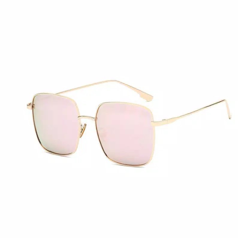 Kacamata Pria/Wanita-Fashion-Retro Vintage Segiempat Metal-Sunglasses-Korea km K104 TOSERBA-Gold/Pink Silver