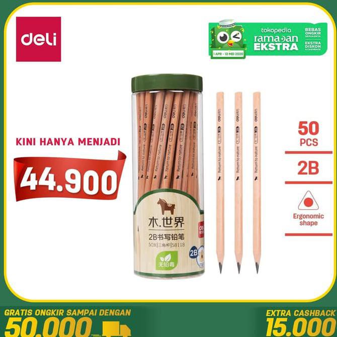 

Deli Pensil kayu/ Pencil - 2B 50pcs/tabung - Sudah diasah 58118 BOOM SALE