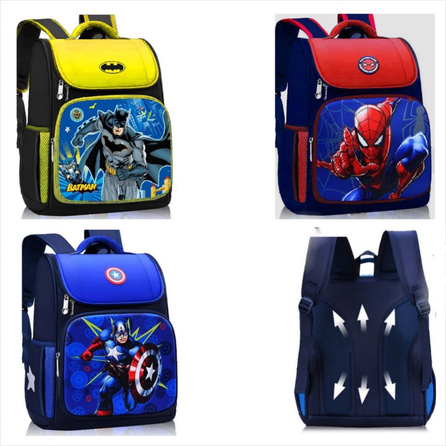 tas ransel anak sd   dino superhero batman spiderman avengers   3 kantung import