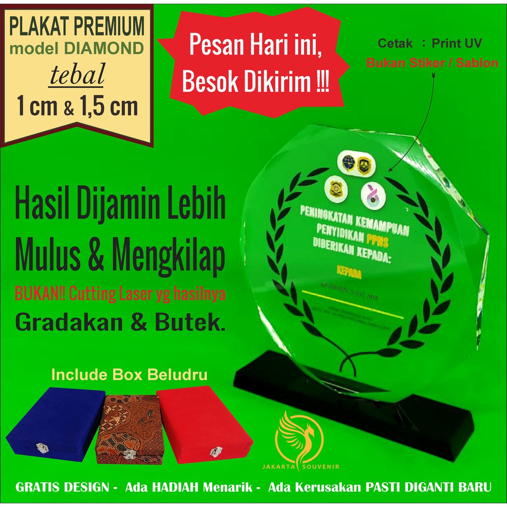 

Plakat Akrilik Premium Diamond Custom Acrylic kenang-kenangan + Box - Murah