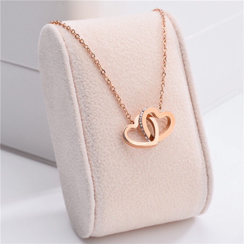 235# Kalung Wanita titanium lapis emas 18k model Couple Love / Sepasang Hati rosegold-2